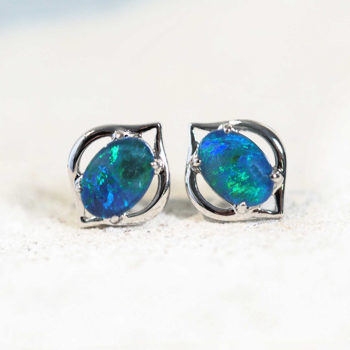 'Genie Blue' Triplet Opal Earrings Silver