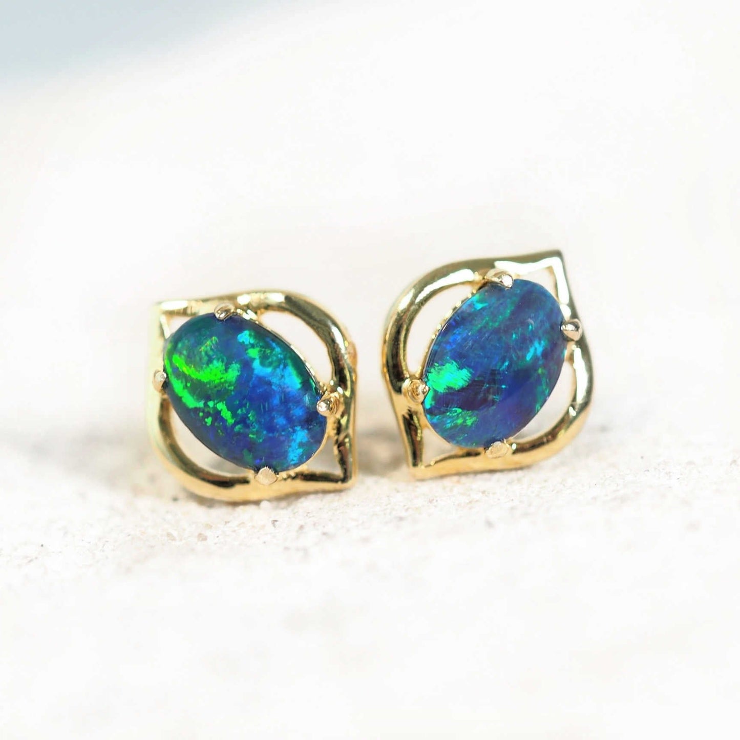 'Genie' Triplet Opal Earrings Gold Plated Silver