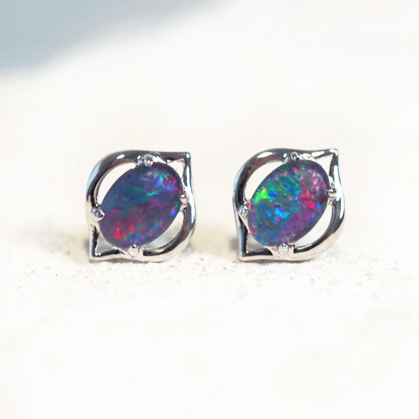 'Genie' Triplet Opal Earrings Silver