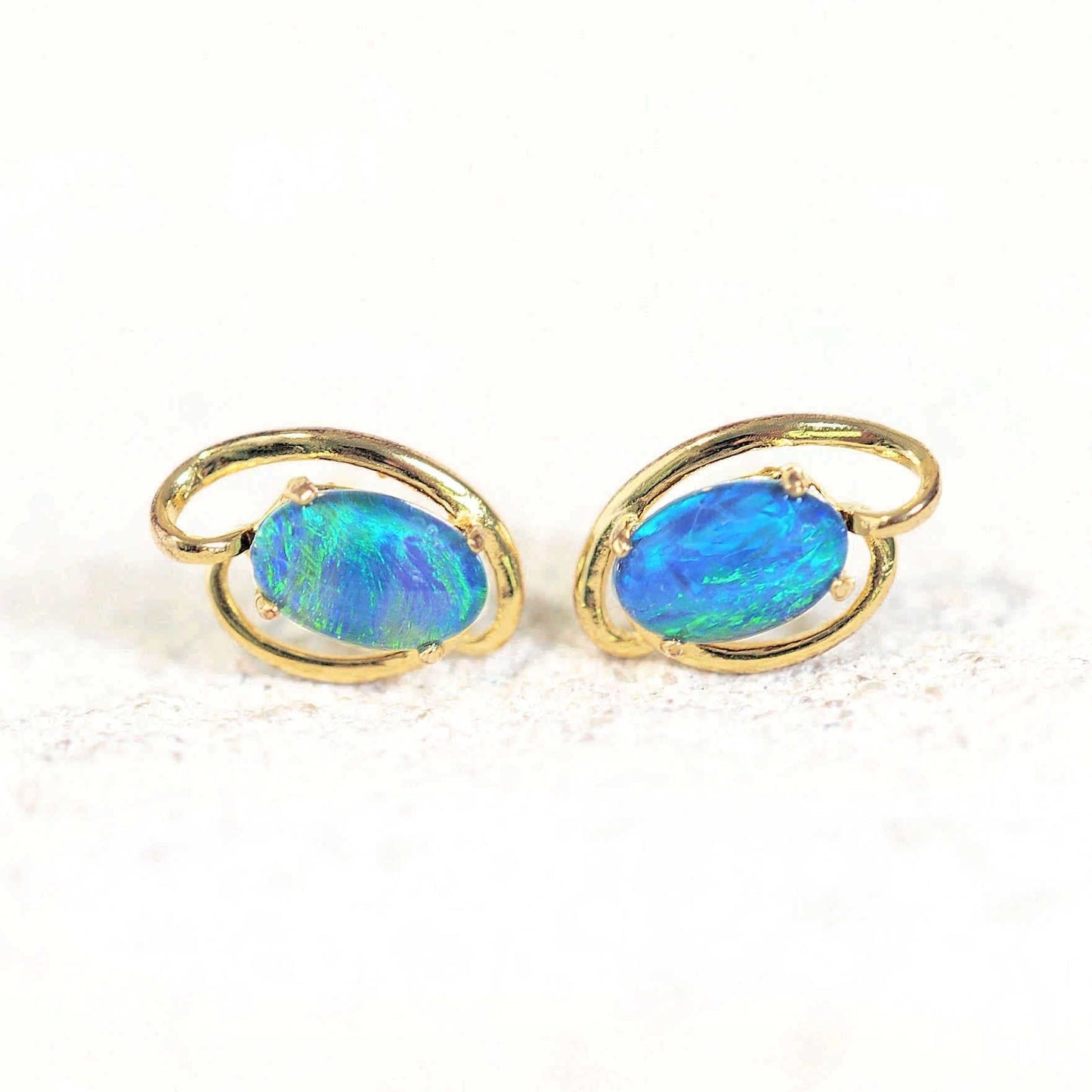'Gianna' Triplet Opal Earrings Gold Plated Silver