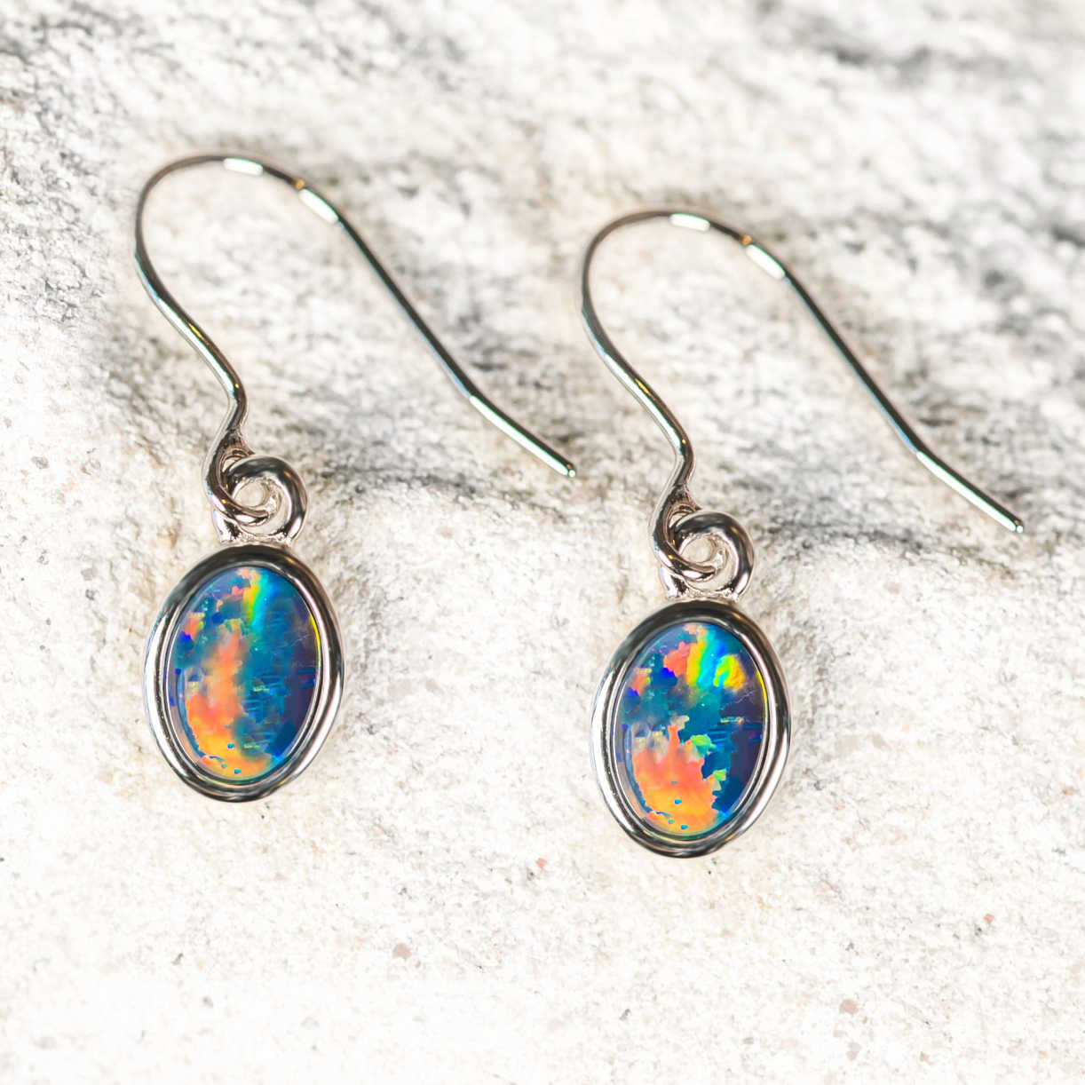 'Grace Flash' Triplet Opal Earrings Silver