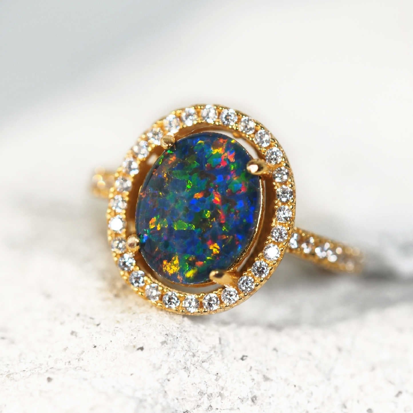 'Halo' Triplet Opal Ring Gold Plated Silver