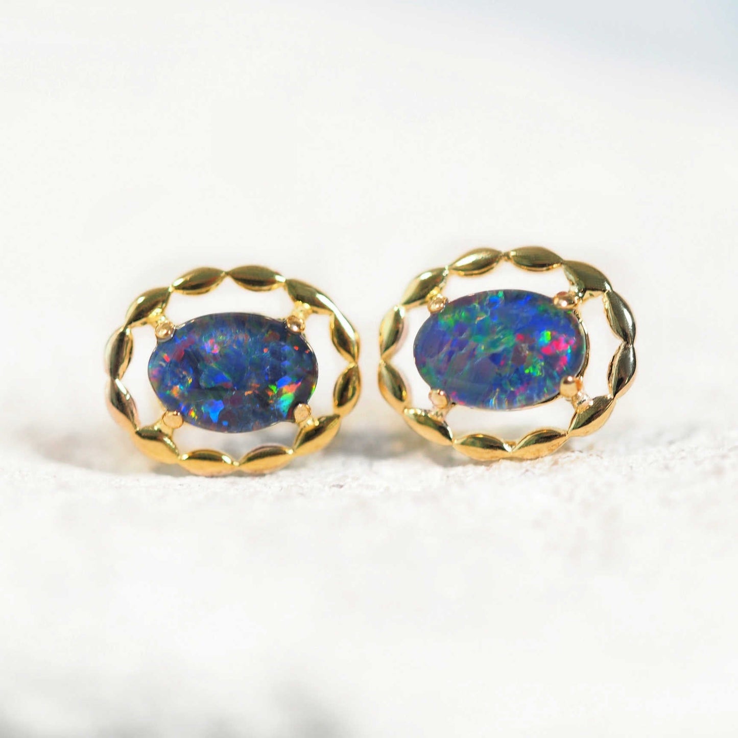 'Harley' Triplet Opal Earrings Gold Plated Silver