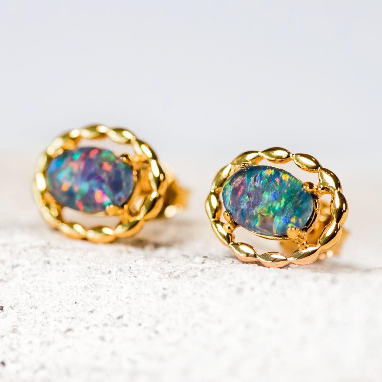 'Harley' Triplet Opal Earrings Gold Plated Silver