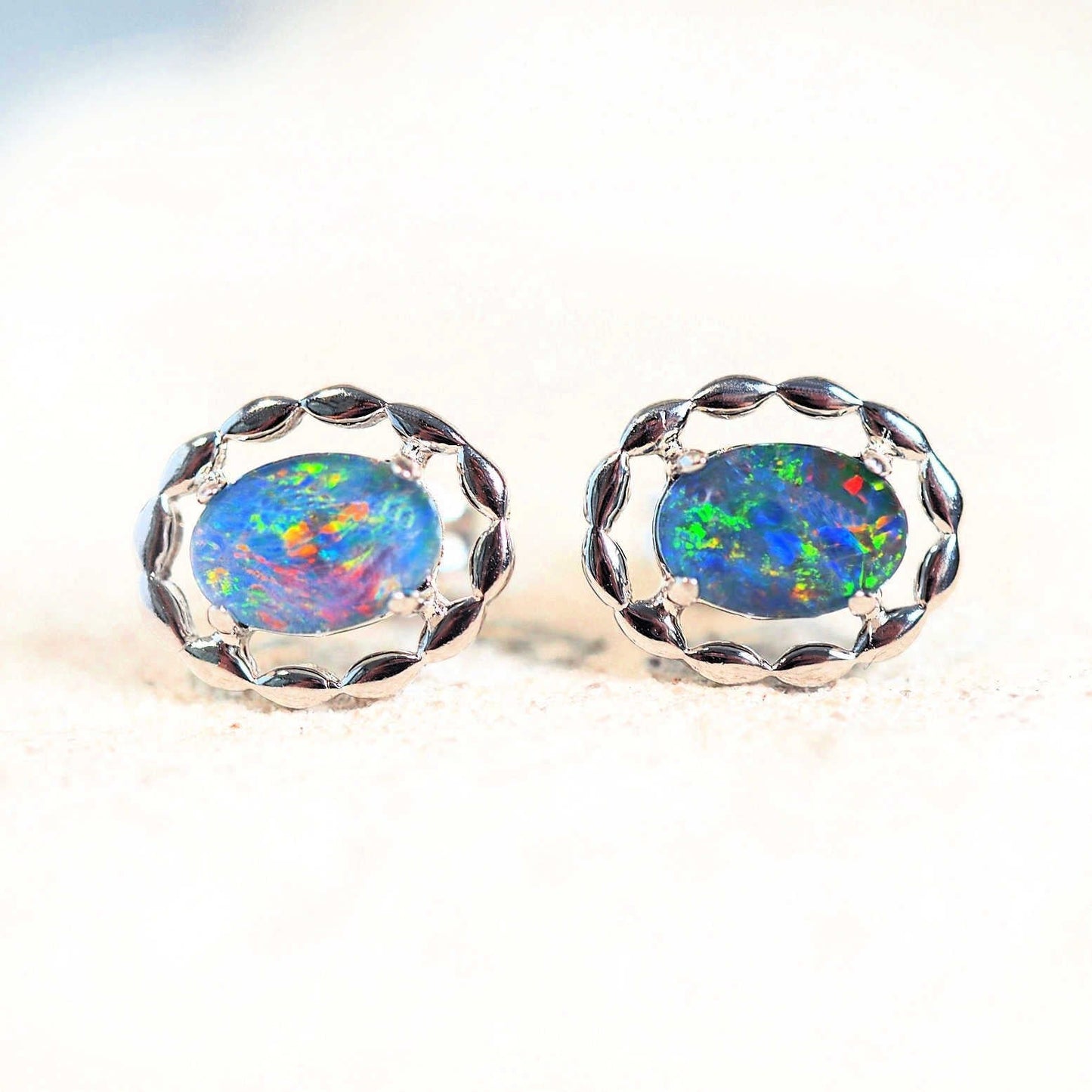 'Harley' Triplet Opal Earrings Silver