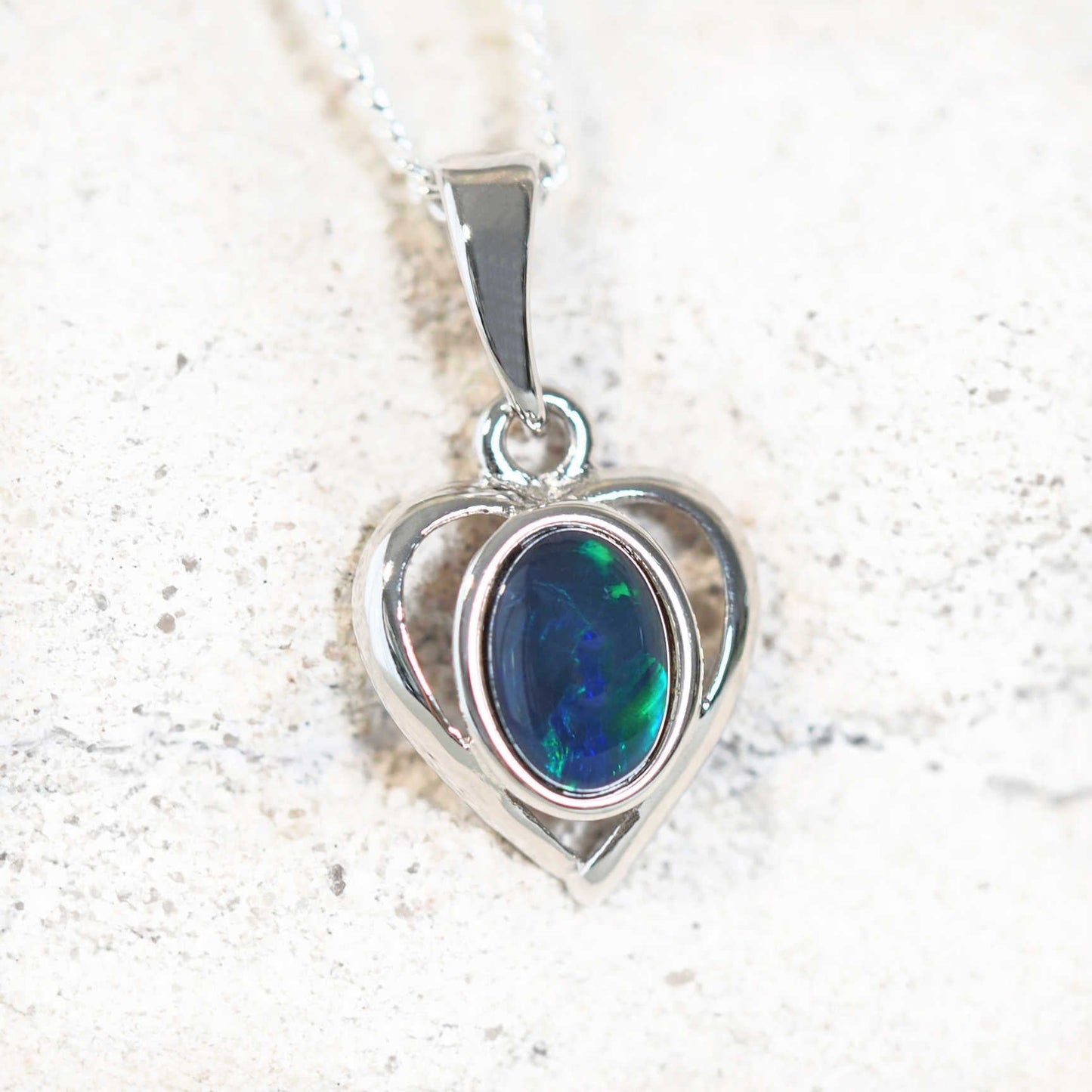 'Heart Blue' Triplet Opal Pendant Silver
