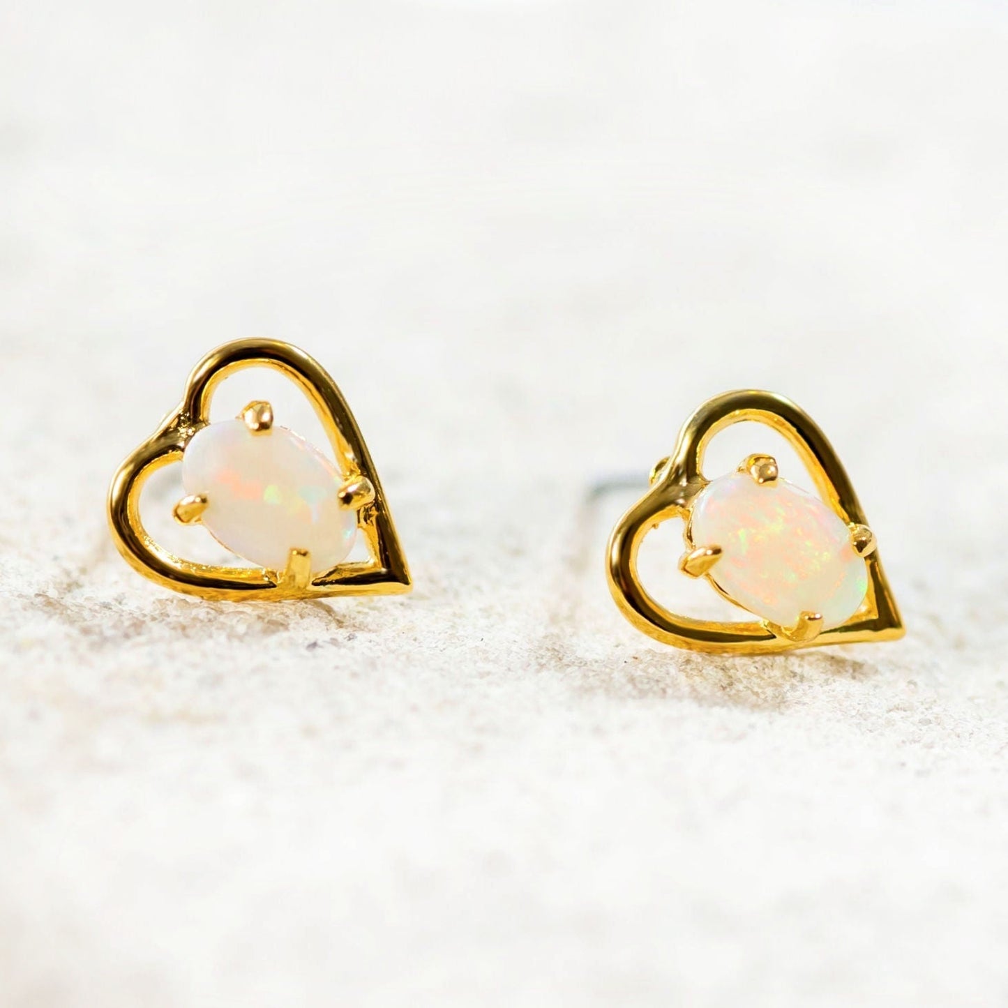 'Heart' Crystal Opal Earrings Gold Plated Silver