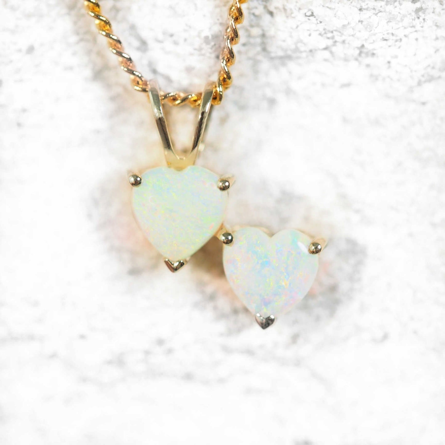 'Heart to Heart Deux' Crystal Opal Pendant 9ct Gold