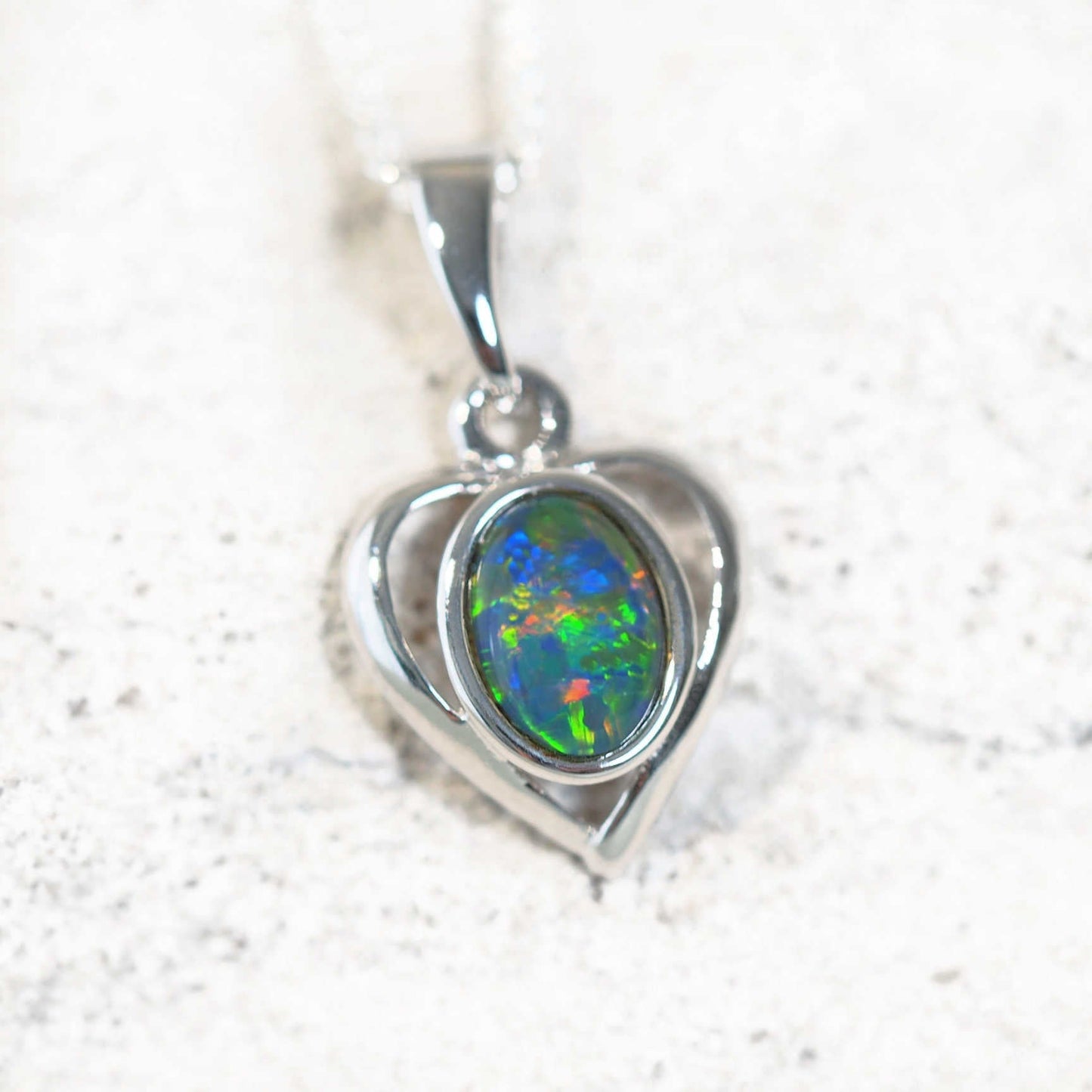 'Heart' Triplet Opal Pendant Silver