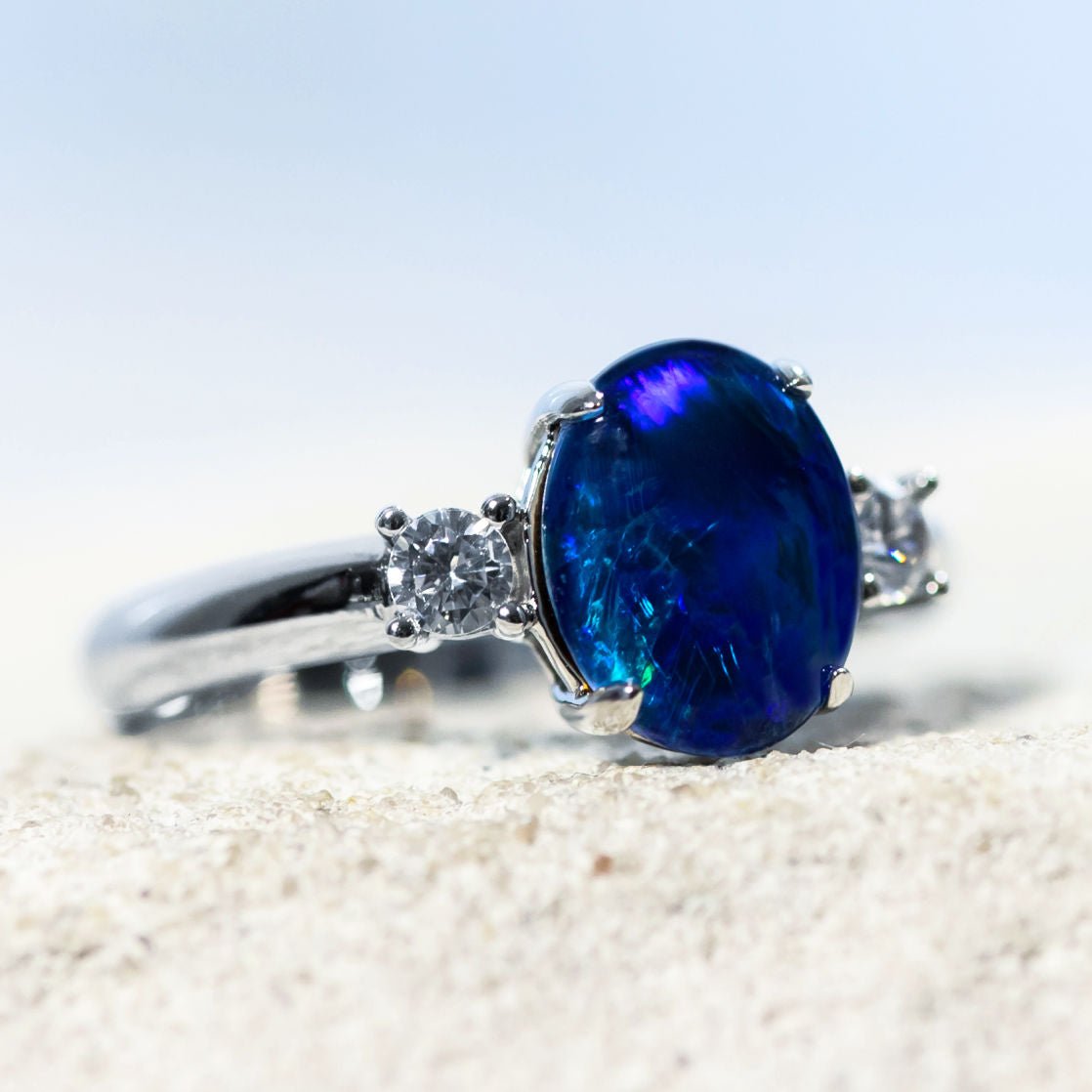 'Helene Blue' Triplet Opal Ring Silver