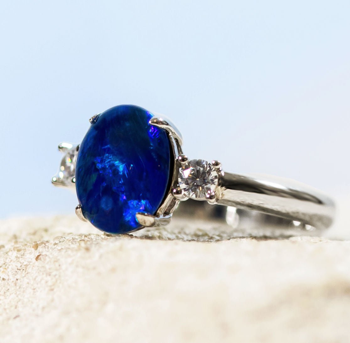 'Helene Blue' Triplet Opal Ring Silver