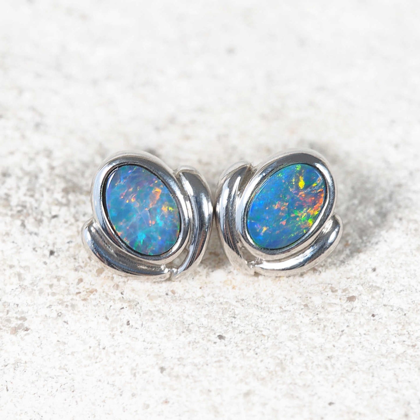 'Isolde' Doublet Opal Earrings Silver