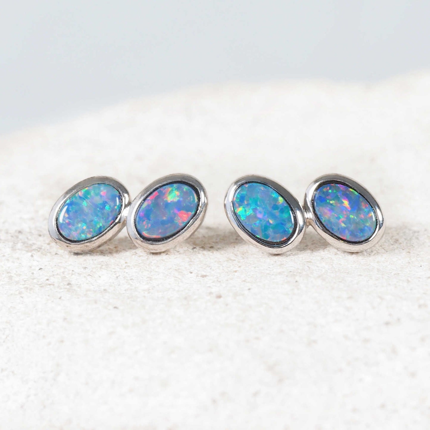 'Isolde' Doublet Opal Earrings Silver