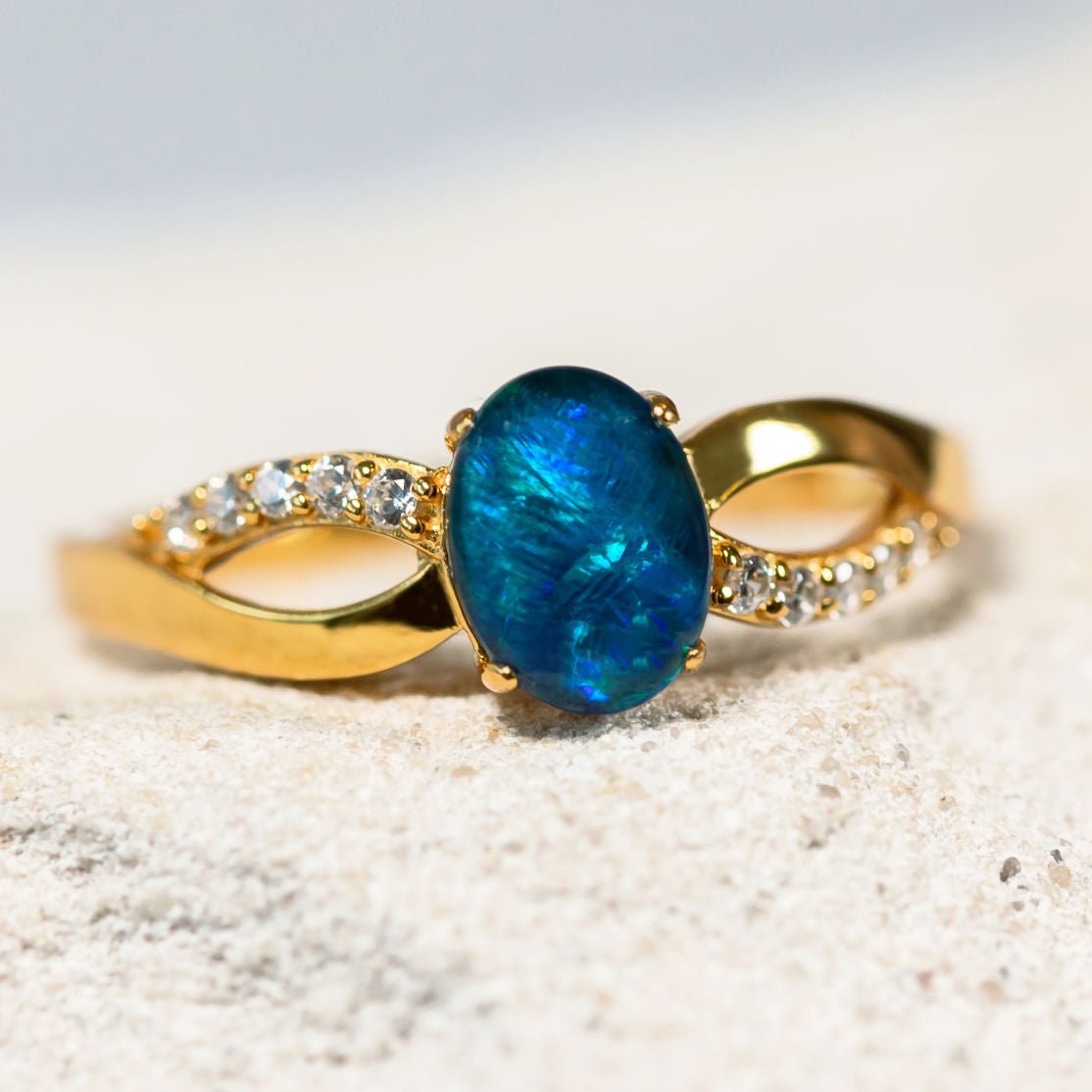 'Kaia Blue' Triplet Opal Ring Gold Plated Silver