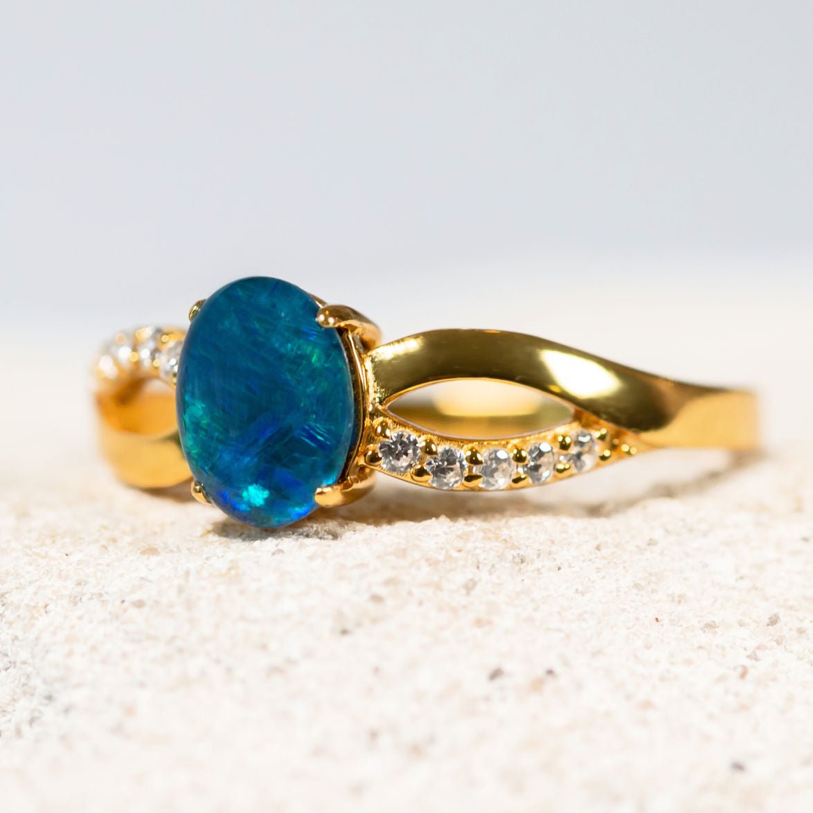 'Kaia Blue' Triplet Opal Ring Gold Plated Silver
