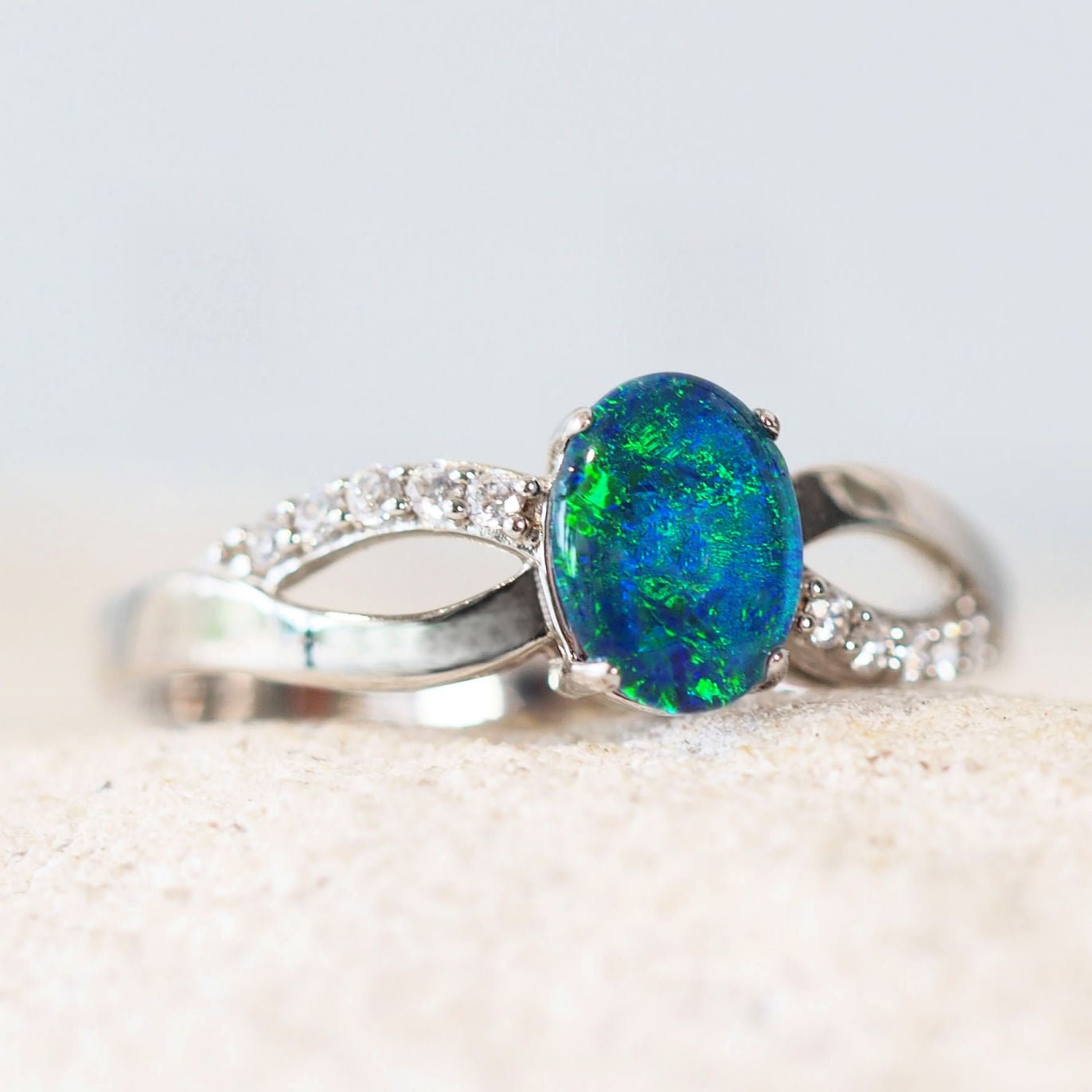 'Kaia Blue' Triplet Opal Ring Silver