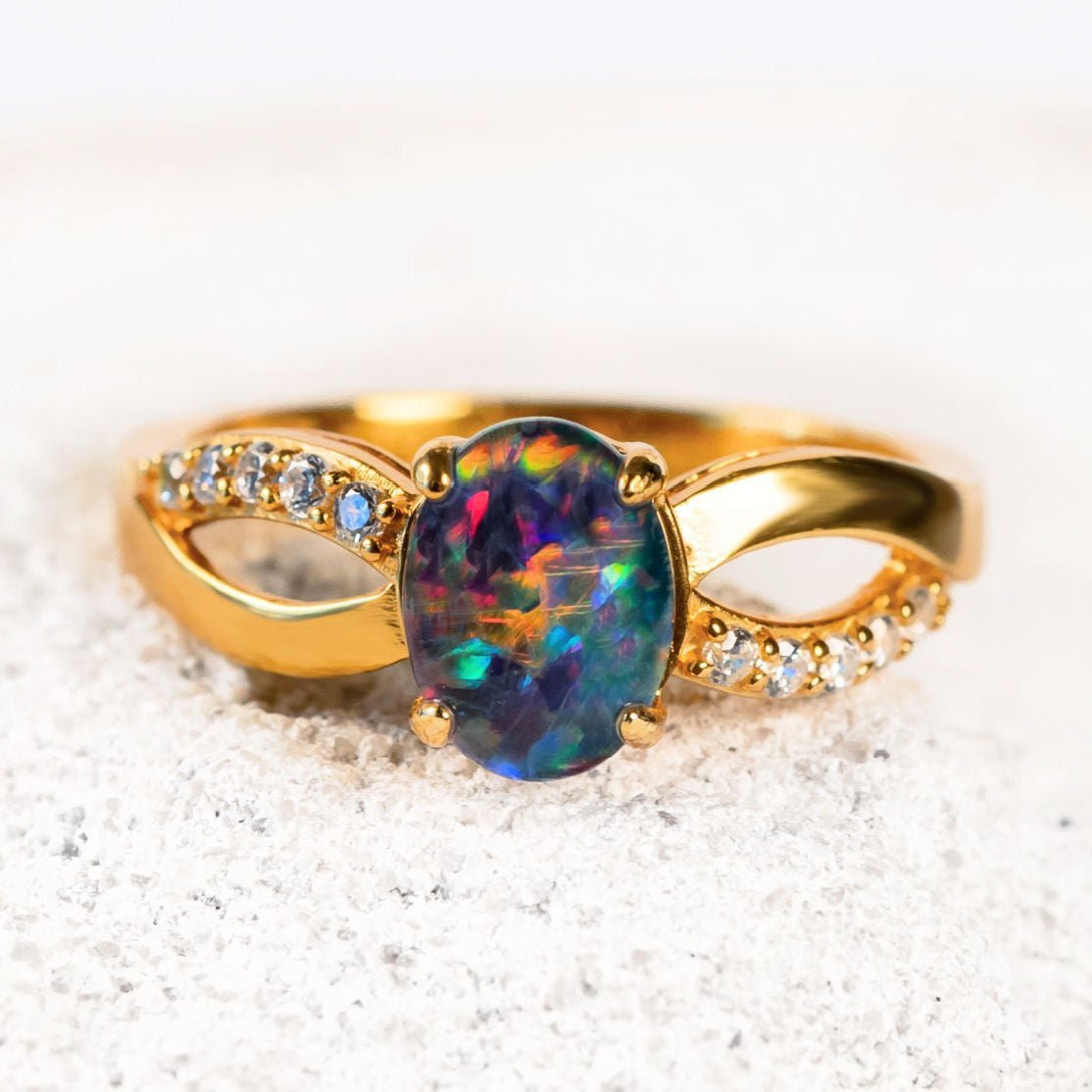 'Kaia' Triplet Opal Ring Gold Plated Silver