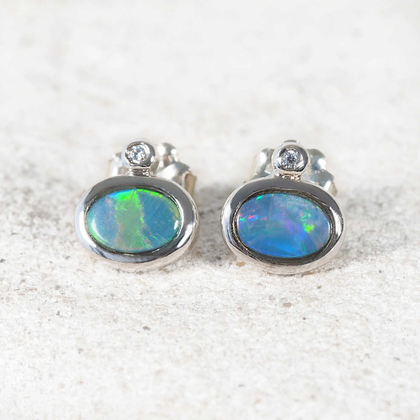 'Karin' Doublet Opal Earrings Silver