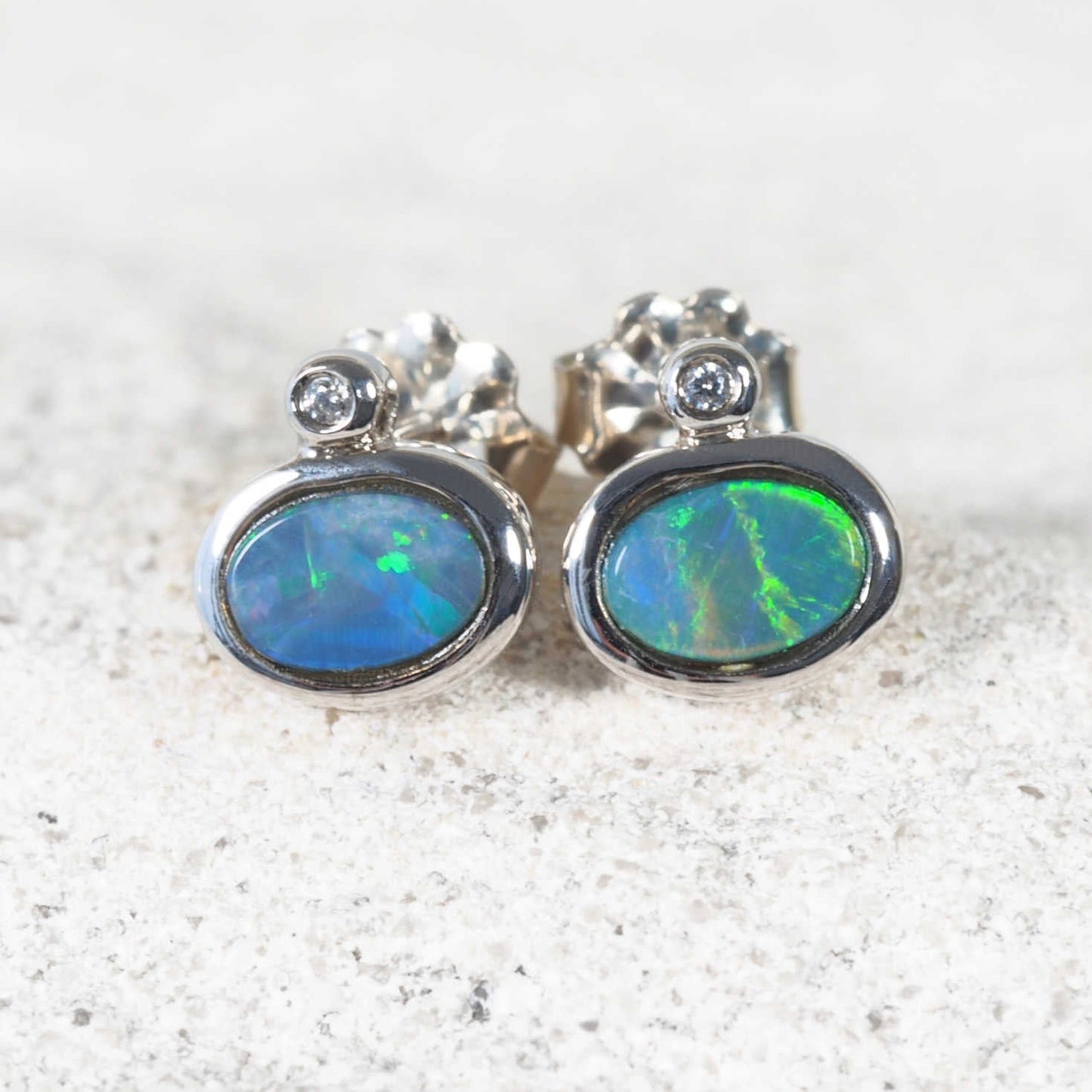 'Karin' Doublet Opal Earrings Silver