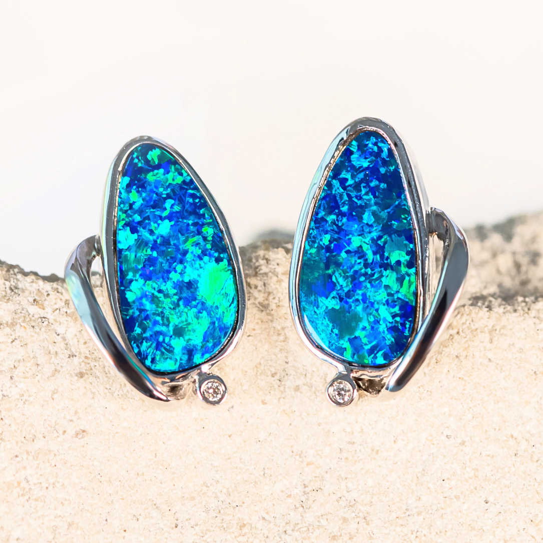 'Khalani' Doublet Opal Earrings 14ct White Gold