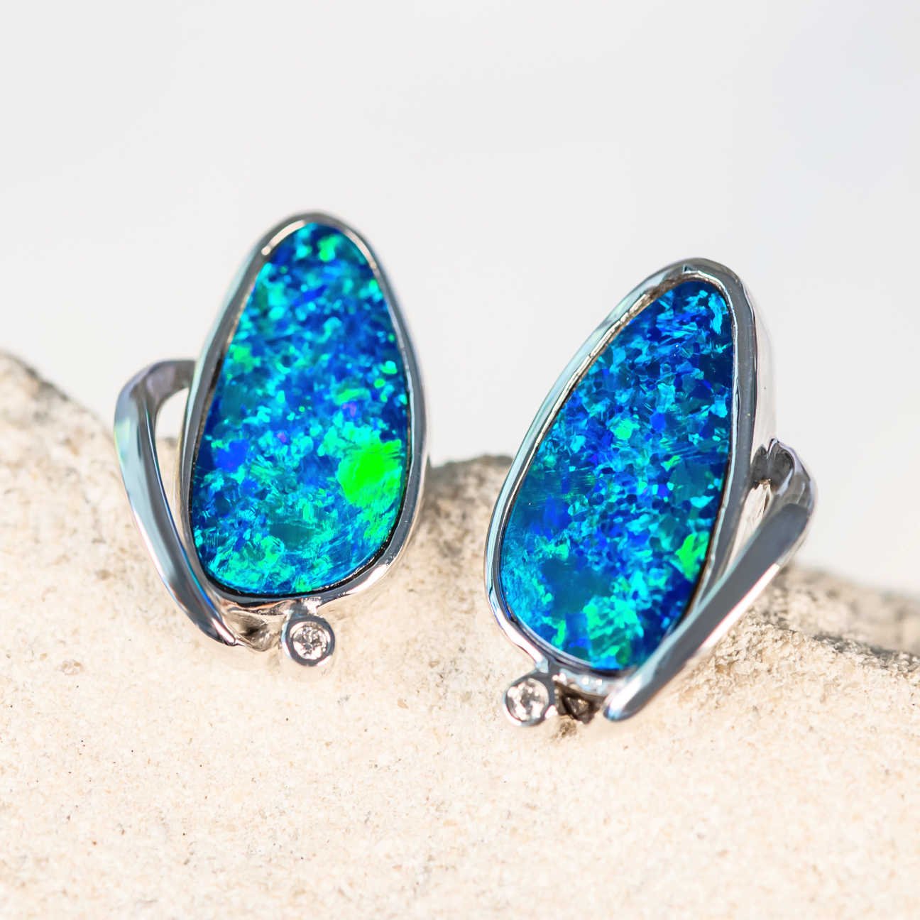'Khalani' Doublet Opal Earrings 14ct White Gold