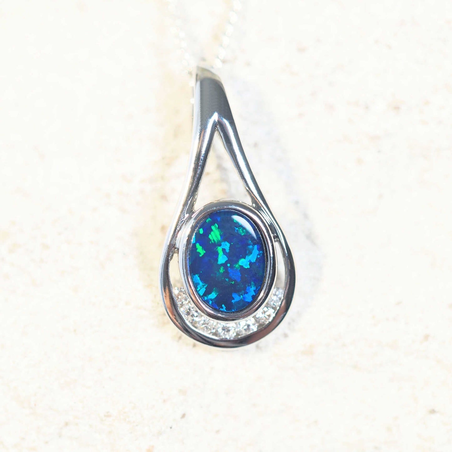 'Kimora Ocean' Doublet Opal Pendant 14ct White Gold