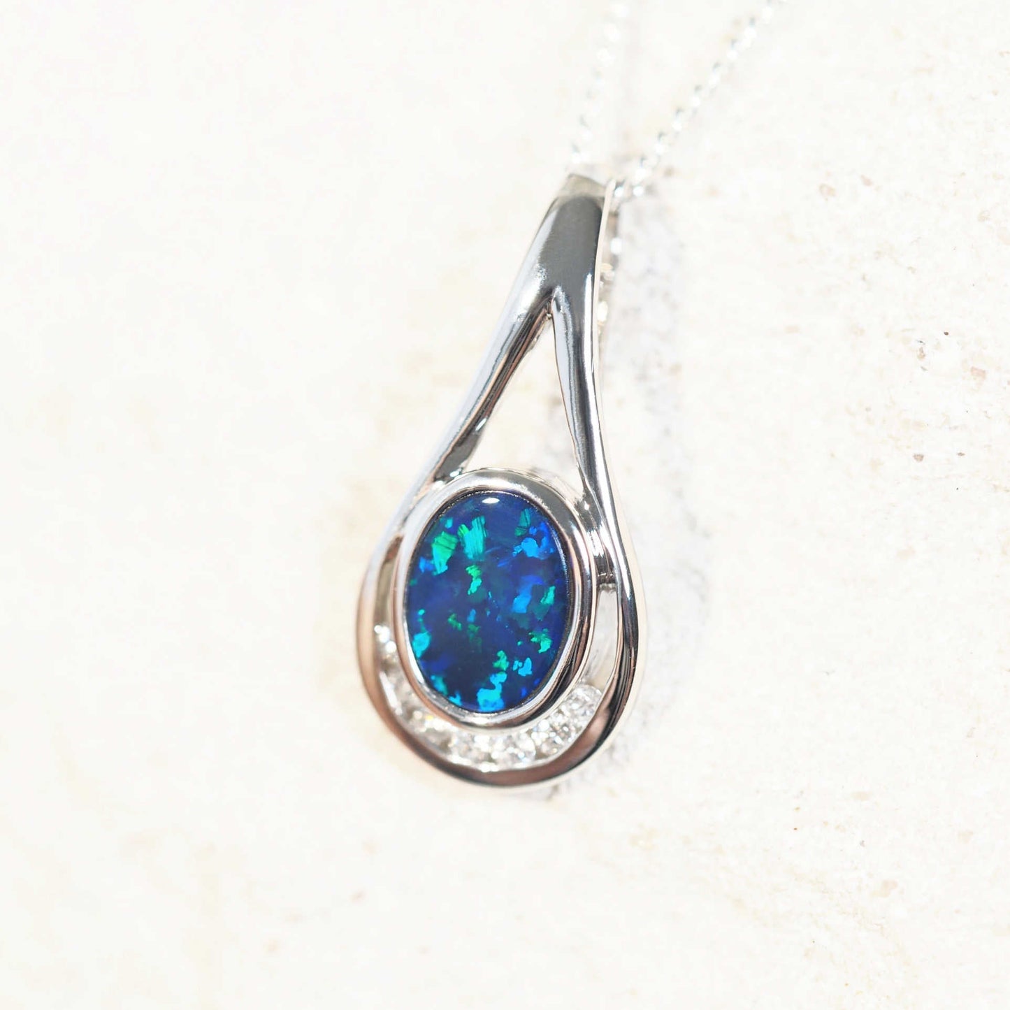 'Kimora Ocean' Doublet Opal Pendant 14ct White Gold