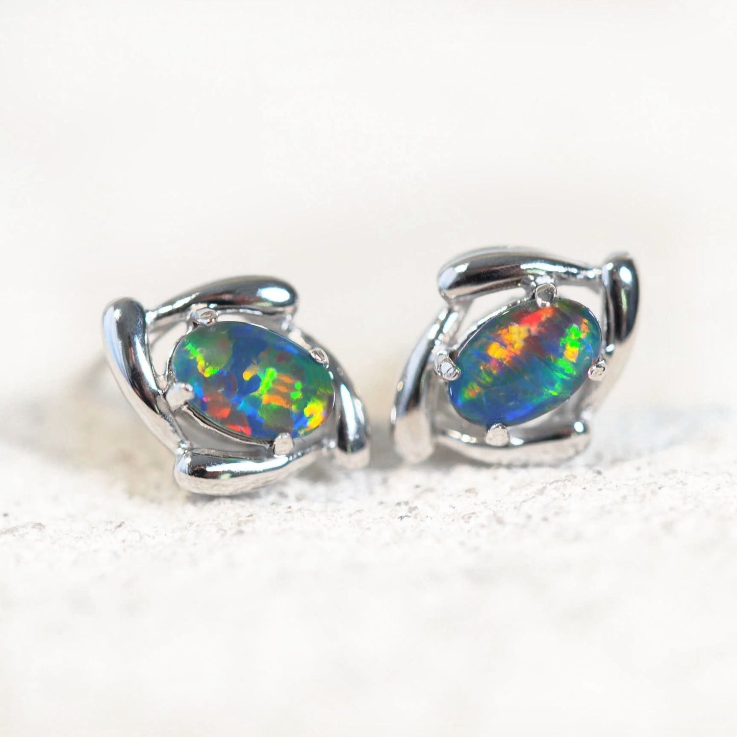 'Kyoko' Triplet Opal Earrings Silver