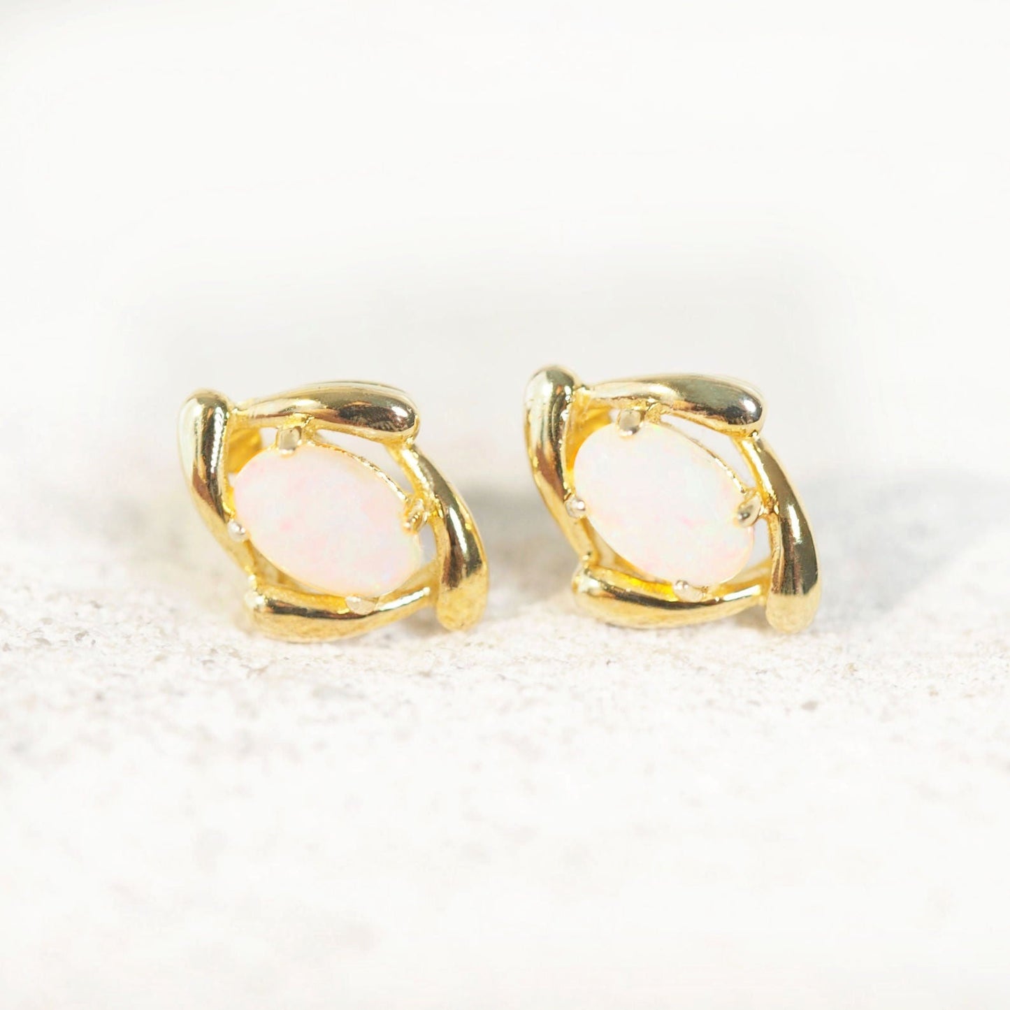 'Kyoko' White Opal Earrings Gold Plated Silver