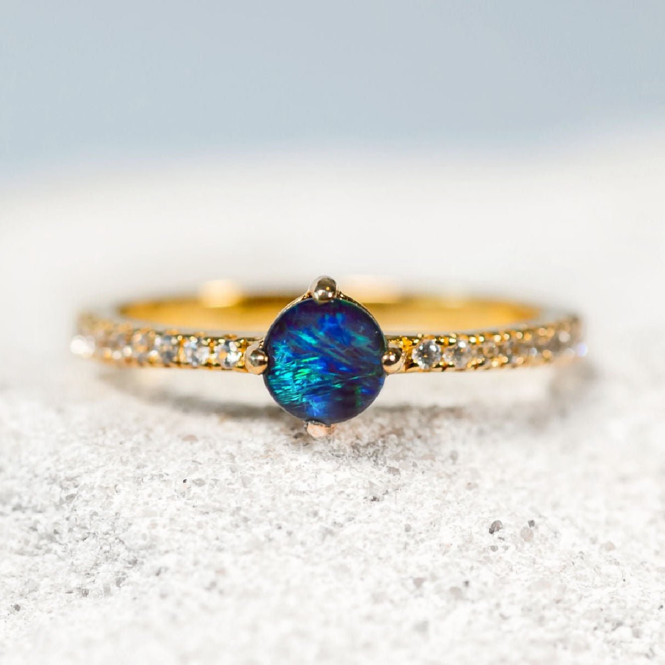 'Leila Blue' Triplet Opal Ring Gold Plated Silver