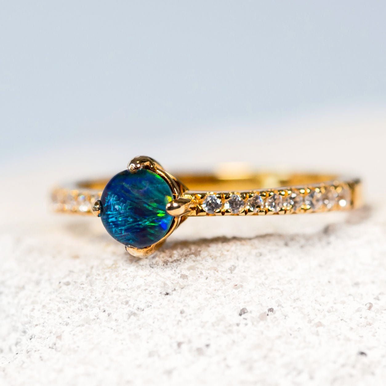'Leila Blue' Triplet Opal Ring Gold Plated Silver