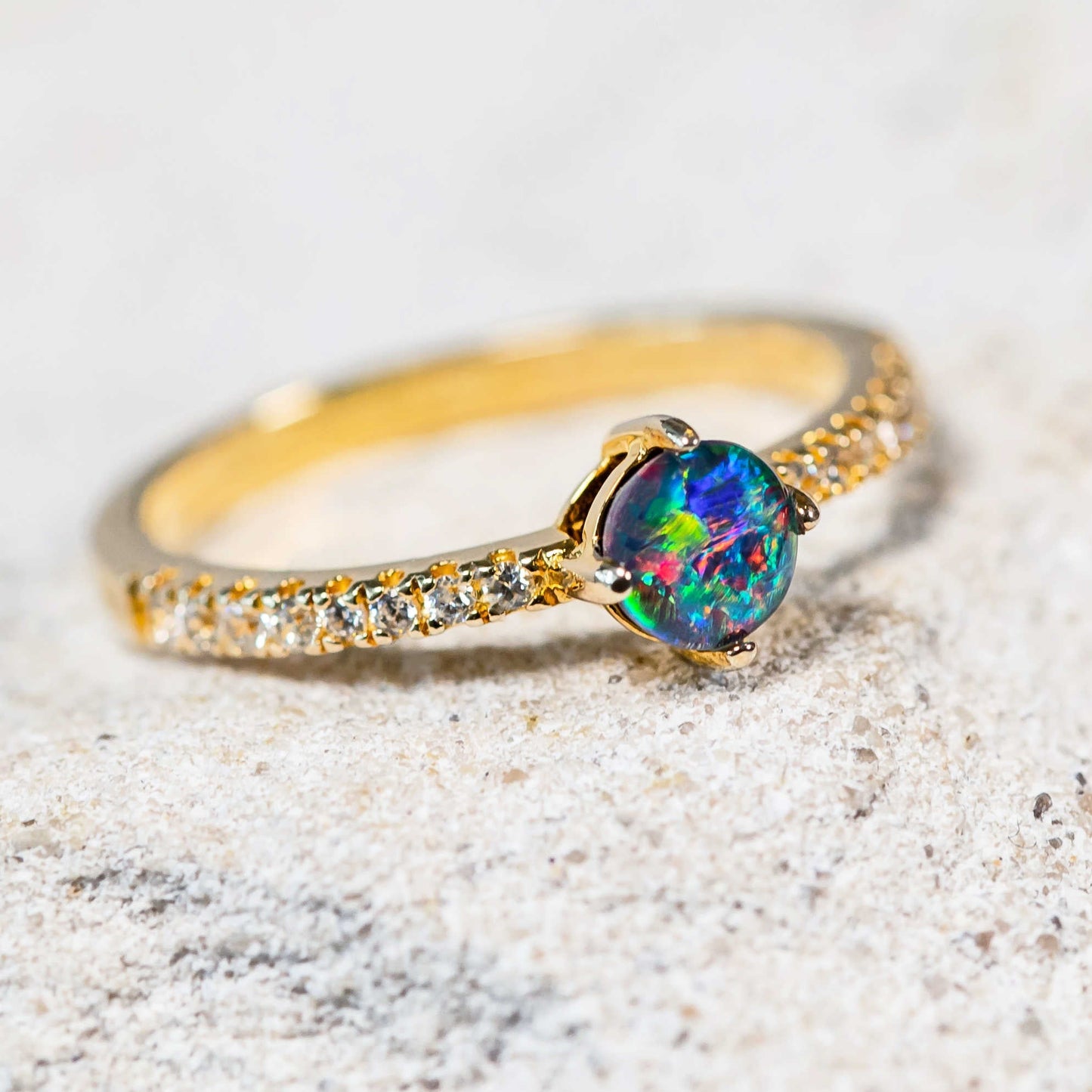 'Leila' Triplet Opal Ring Gold Plated Silver