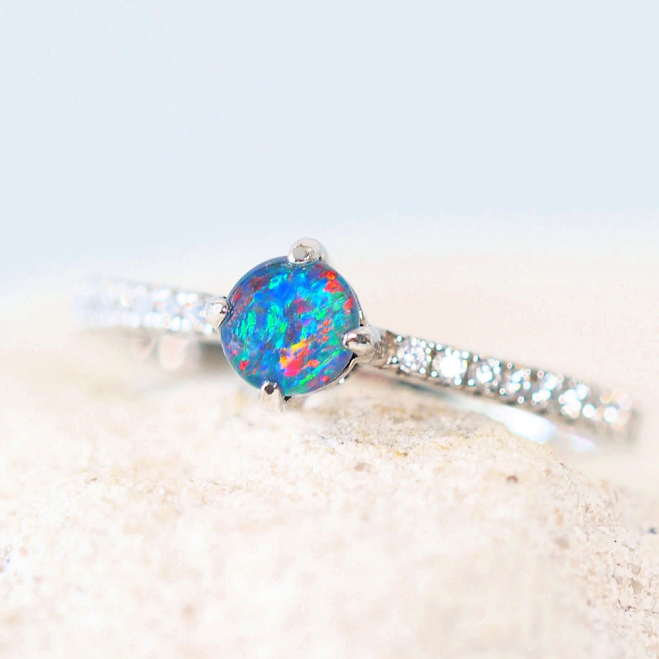 'Leila' Triplet Opal Ring Silver