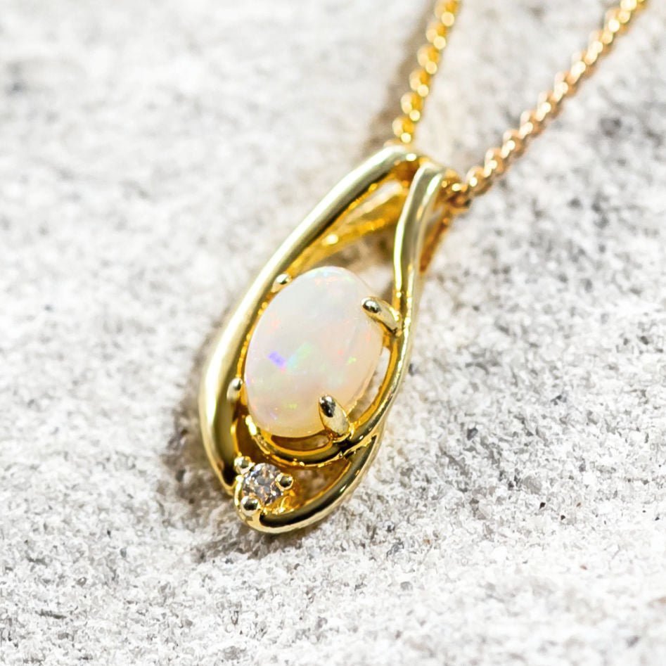 'Lia' White Opal Pendant Gold Plated Silver