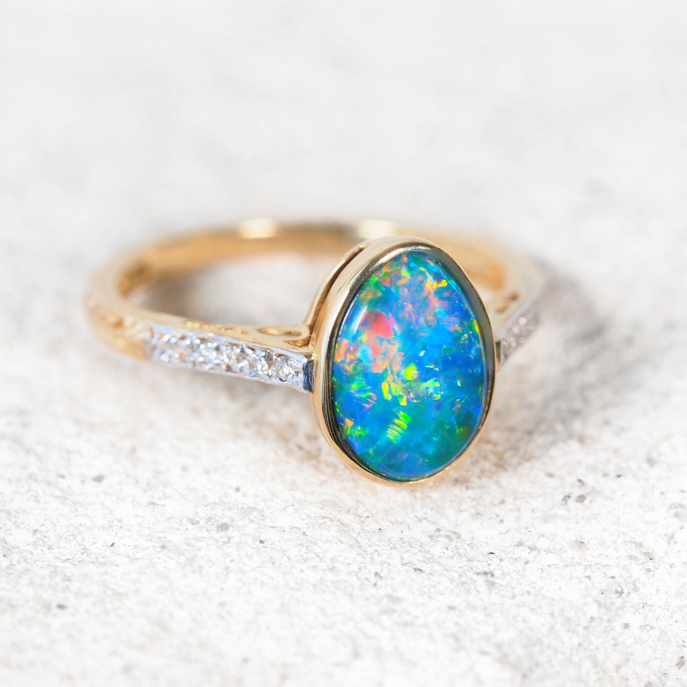 'Liora' Doublet Opal Ring 14ct Gold