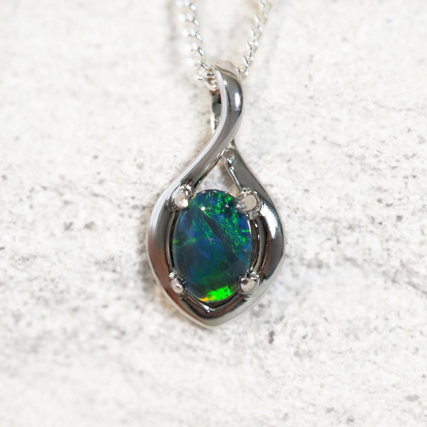 'Lira Blue' Silver Triplet Opal Pendant