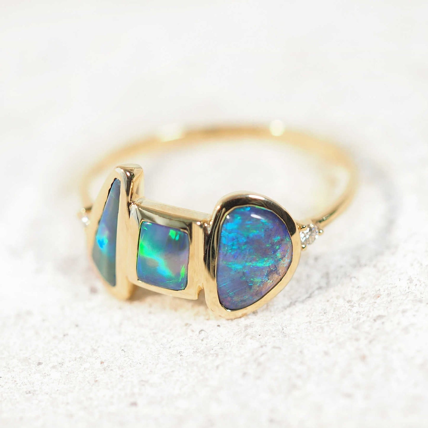 'Luna Marina' Black Opal Ring 14ct Gold