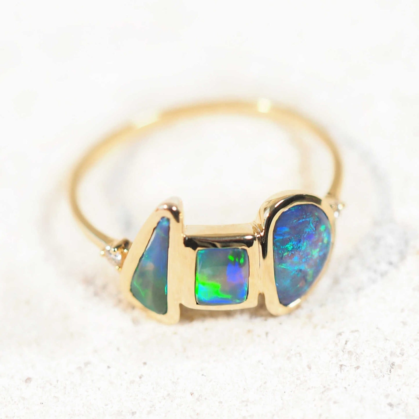 'Luna Marina' Black Opal Ring 14ct Gold