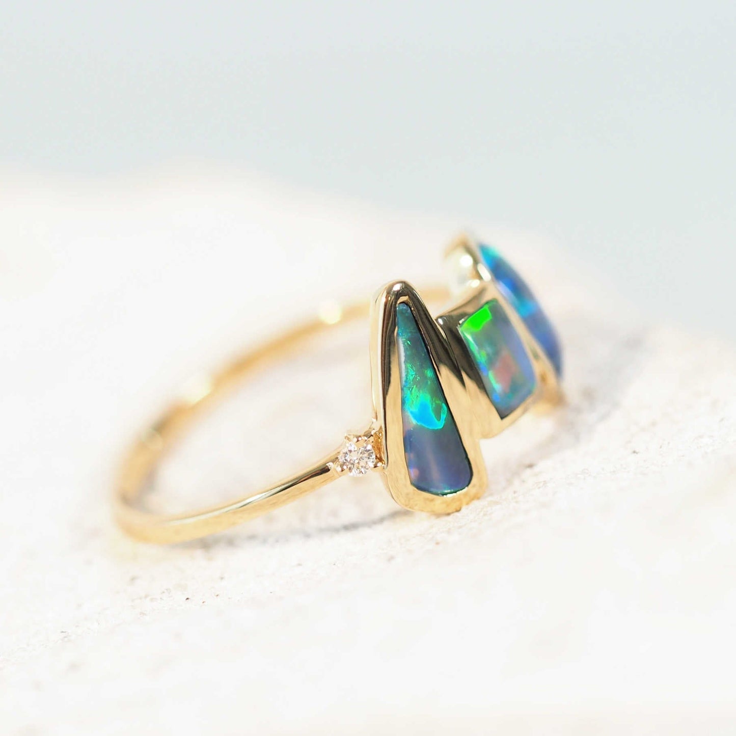 'Luna Marina' Black Opal Ring 14ct Gold