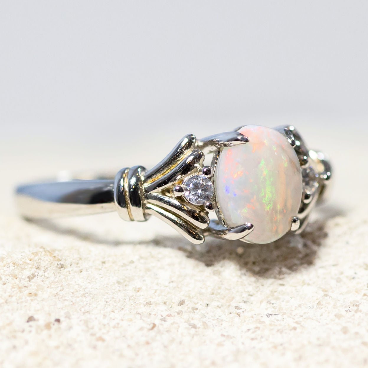 'Maeve' White Opal Ring Silver