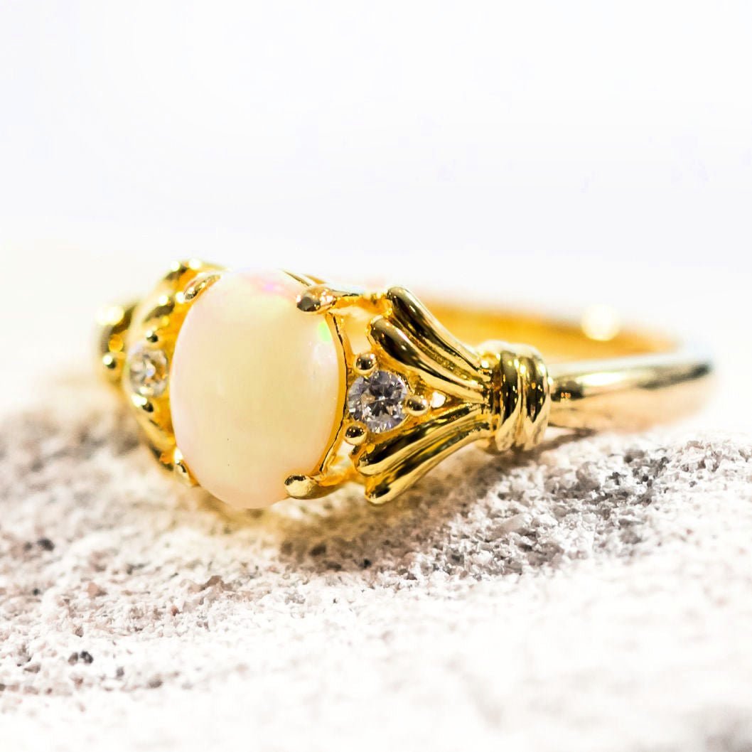 'Maeve' White Opal Ring Gold Plated Silver