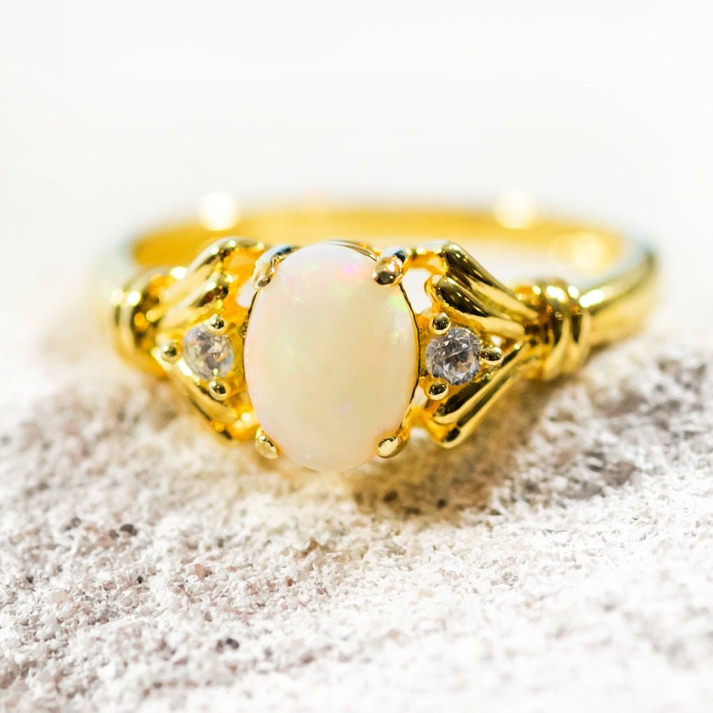 'Maeve' White Opal Ring Gold Plated Silver