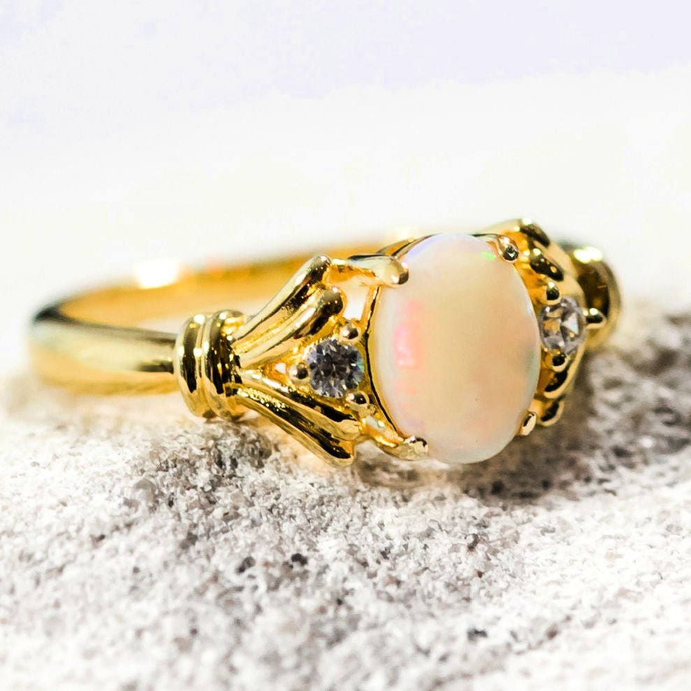'Maeve' White Opal Ring Gold Plated Silver