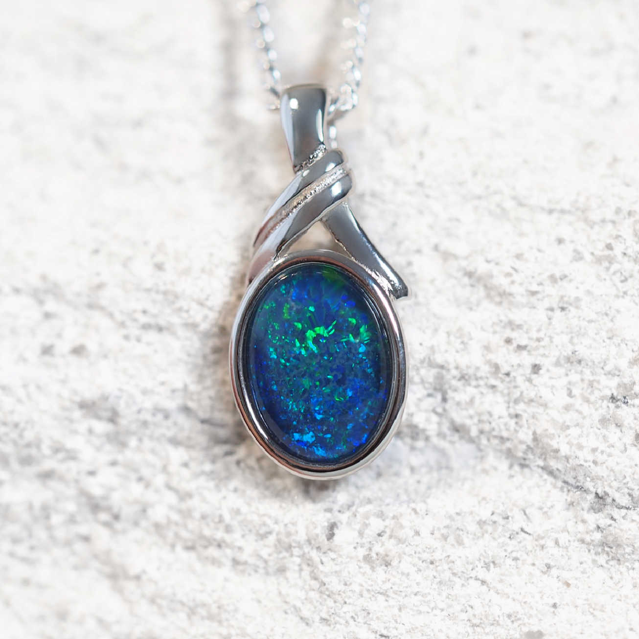 'Malia Blue' Triplet Opal Pendant Silver