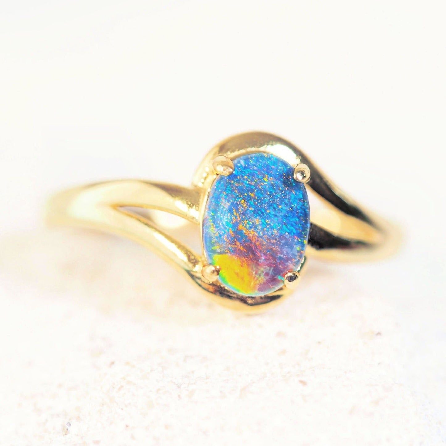 'Margaux' Triplet Opal Ring Gold Plated Silver