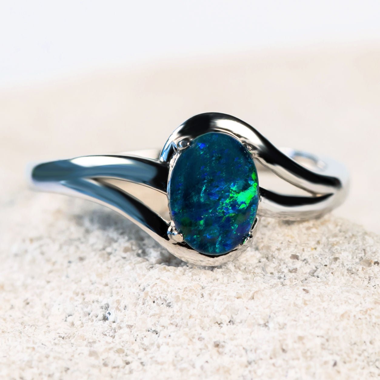 'Margaux Blue' Triplet Opal Ring Silver