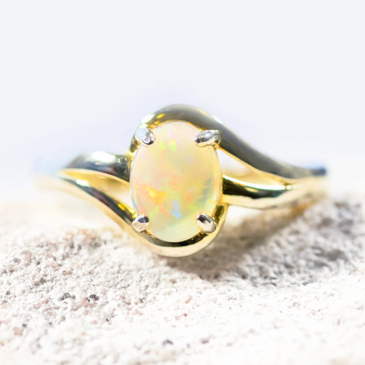 'Margaux' White Opal Ring Gold Plated Silver