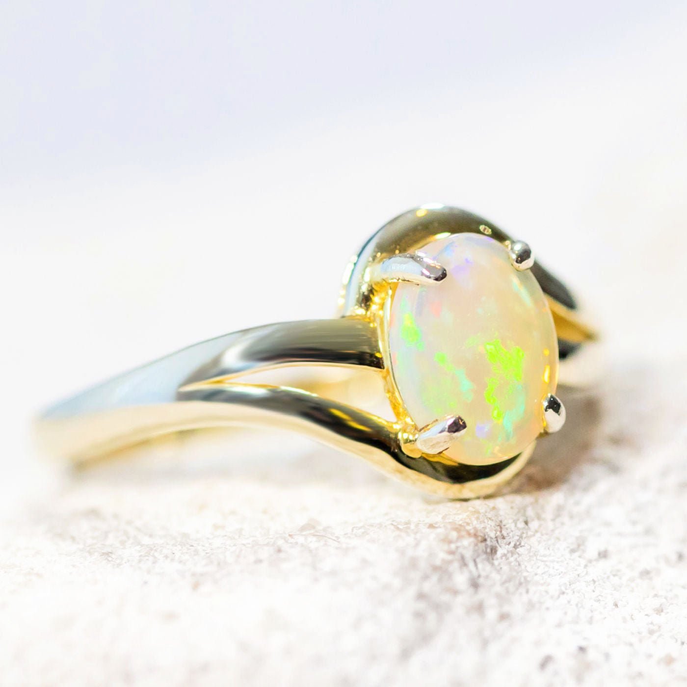 'Margaux' White Opal Ring Gold Plated Silver