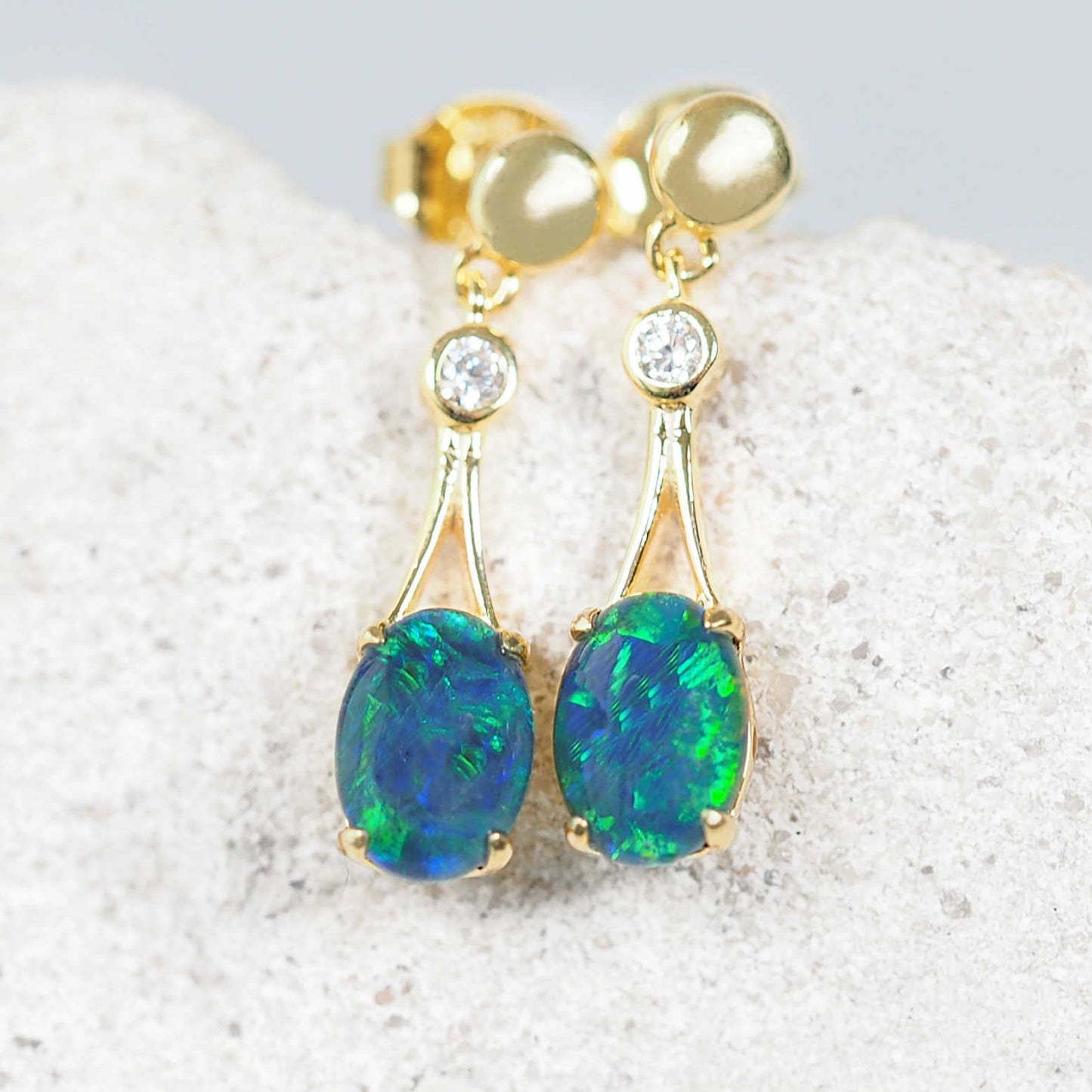 'Marilyn Blue' Triplet Opal Earrings Gold Plated Silver