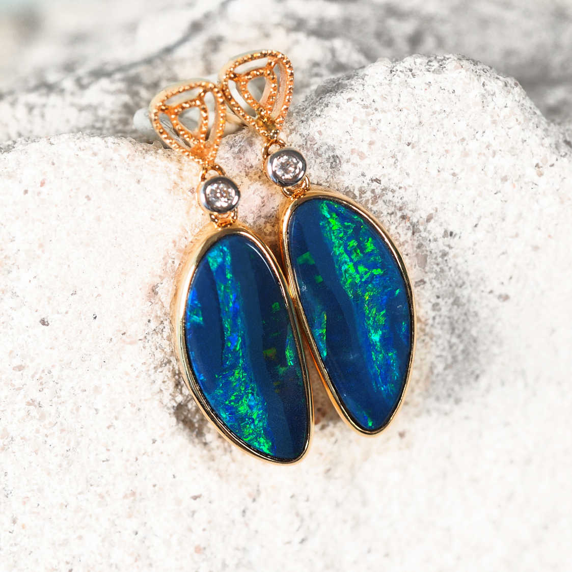 'Melisa' Doublet Opal Earrings 14ct Gold